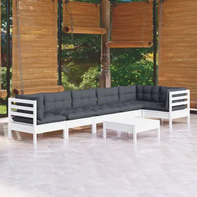 Gossi set mobilier de gradina cu perne, 7 piese, alb, lemn de pin