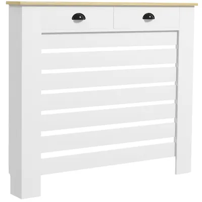 HOMCOM Capac pentru radiator mască radiator grilaj cu lamele orizontale cu 2 sertare din lemn 111l x 19P x 95,5H cm alb | Aosom Romania