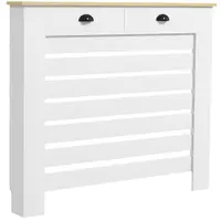 HOMCOM Capac pentru radiator mască radiator grilaj cu lamele orizontale cu 2 sertare din lemn 111l x 19P x 95,5H cm alb | Aosom Romania