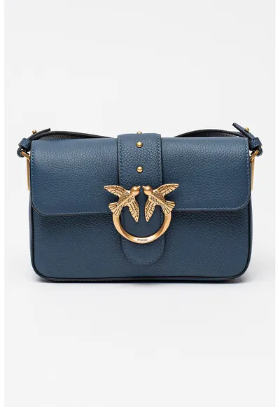 Geanta crossbody de piele cu logo - Albastru petrol