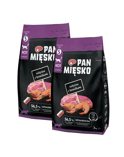 PAN MIĘSKO Sac hrana pisici cu vitel si creveti S 2x5 kg