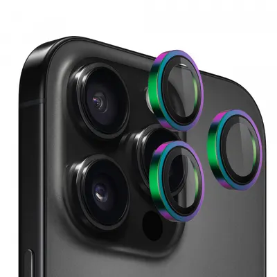 Folie de protectie Camera Spate Blueo Metal Frame pentru Apple iPhone 16 Pro Max / 16 Pro, Sticla Securizata, Multicolor