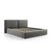 Pat matrimonial gri tapițat din catifea cu spațiu de depozitare cu somieră 180x200 cm Arendal – Cosmopolitan Design