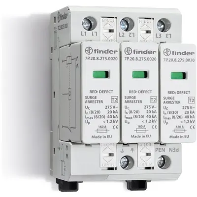 Descarcator la supratensiune fotovoltaic, 3+0, debrosabil fara semnalizare, 3P, tip C, 1020VDC Finder 7P.23.9.000.0015