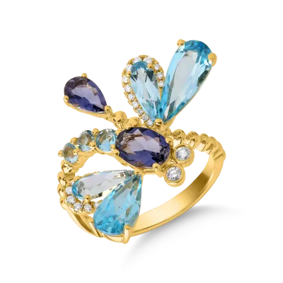 Inel din aur galben cu pietre pretioase si semipretioase de 5.2ct