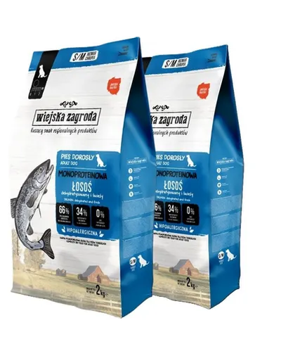 WIEJSKA ZAGRODA Hrană uscată monoproteică cu somon pentru câini S/M 2x2 kg