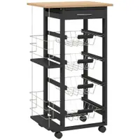 HOMCOM Carucior de Bucătărie cu Roți Carucior Multiusos cu Sertar 4 Coșuri Detașabile de Metal și Rafturi 47x37x83 cm Negru | Aosom Romania
