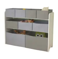 Organizator copii din lemn Ginger Home AlbGri pentru jucarii cu 2 cutii mari, 3 medii si 4 mici textile detasabile,colturi si margini rotunjite, dimensiuni 82,5x29,3x60 cm
