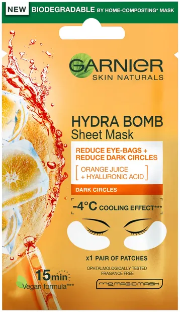 Garnier Skin Naturals Mască de tip folie împotriva cearcănelor Hydra Bomb, 6 g