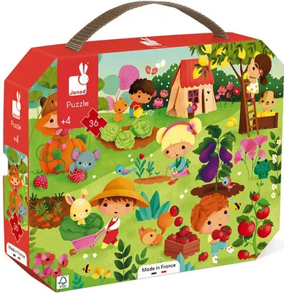 Puzzle in valiza pentru copii Janod - Gradina, 36 piese