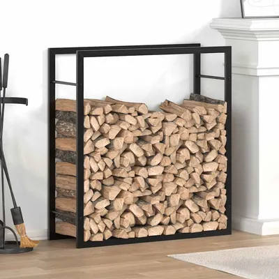 vidaXL Suport pentru lemne de foc, negru mat, 80x28x86 cm, oțel