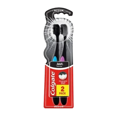 Set periute de dinti 360 Charcoal Medium, 2 bucati, Colgate
