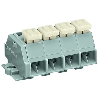 4-conductor terminal strip; 4-pole; on one side with push-buttons; with fixing flanges; for screw or similar mounting types; Fixing hole 3.2 mm Ø; 2.5 mm²; CAGE CLAMP®; 2,50 mm²; gray