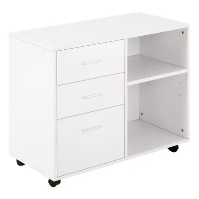 HOMCOM Mobilier Multifuncțional pentru Imprimantă cu 3 Sertare, Birou pe Roti, 80x40x65cm, Spațiu de Depozitare, Alb | Aosom Romania