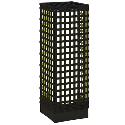Outsunny Lampă de exterior cu panou solar, activare automată, 8 ore de funcționare, imitație de ratan, oțel, 15,5 x 15,5 x 46 cm, Negru | Aosom Romania