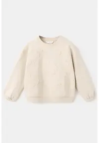 Bluza de trening cu aplicatii florale - Bej deschis