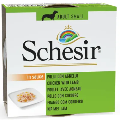 Hrana umeda pentru caini Schesir Adult Small Pui/Miel, Pachet 5 X 85g