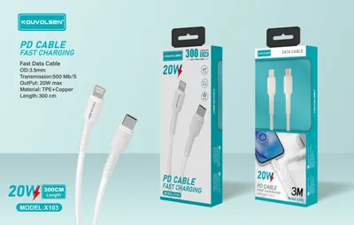 Cablu Engros de Date și Încărcare Rapidă Type-C la Lightning Power Delivery 20W Kouvolsen X103 300cm, J147015