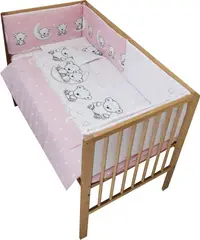 Lenjerie patut 120x60 cm cu 5 piese Nichiduta Teddy on the Moon Pink