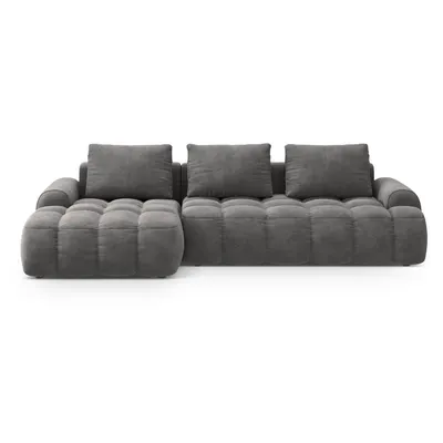 Colțar gri extensibil/cu spațiu de depozitare cu tapițerie din catifea (cu colț pe partea stângă/cu șezlong) Linz – Cosmopolitan Design
