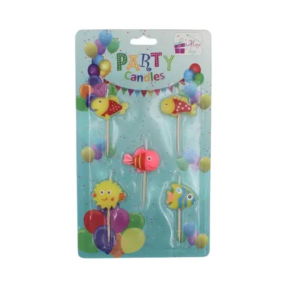 Set 5 lumânări party peștișori multicolori