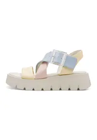 Sandale flatform cu catarama - Albastru lavanda/Galben pai/Roz pal