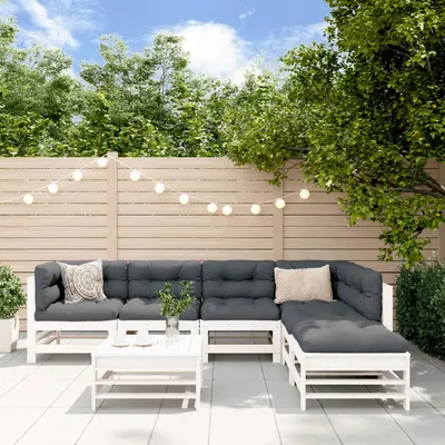 Gossi set mobilier de gradina cu perne, 7 piese, alb, lemn masiv