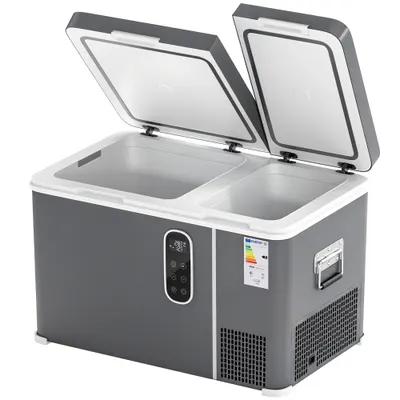 Outsunny Frigider portabil electric cu compresor 35L, zonă dublă, control prin app, lumină LED, ecran, pentru mașină și camping, negru | Aosom Romania