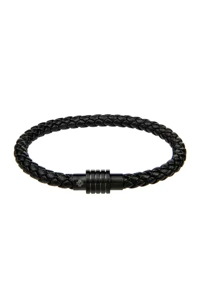 Bratara impletita din piele Hugo - Alb/Negru