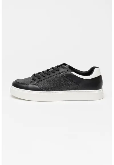 Pantofi sport de piele cu detalii monograma Clean Cup - Alb/Negru