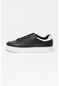 Pantofi sport de piele cu detalii monograma Clean Cup - Alb/Negru