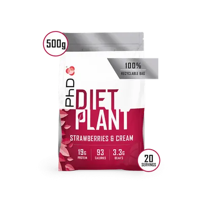 Pudra proteica Diet Plant cu aroma de capsuni si frisca, 500g, PhD