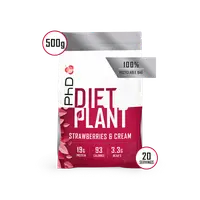 Pudra proteica Diet Plant cu aroma de capsuni si frisca, 500g, PhD