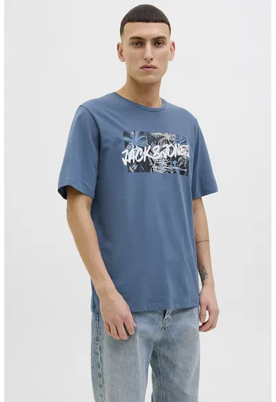 Tricou de bumbac cu imprimeu - Alb/Albastru lavanda