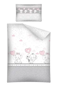 Lenjerie patut cu 3 piese 120x60 cm Elefant cu balon inima roz