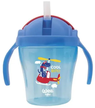 Pahar cu pai Wee Baby - 200 ml, 6 luni+, albastru