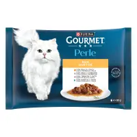 GOURMET Perle Pui și Vită, Curcan și Miel, Vițel și Rață, Iepure și Vânat, plic hrană umedă pisici, (în sos), multipack, 85g x 4buc