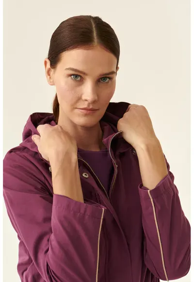 Jacheta parka cu gluga si talie ajustabila - Violet