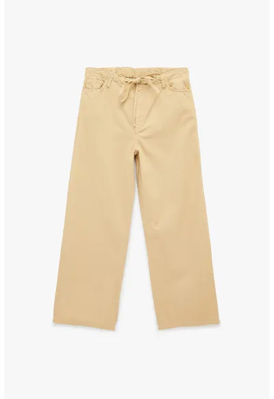 Pantaloni de bumbac cu croiala ampla si talie ajustabila - Portocaliu pal
