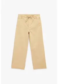 Pantaloni de bumbac cu croiala ampla si talie ajustabila - Portocaliu pal