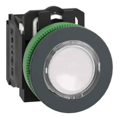 Harmony XB5, Buton iluminat antimicrobian, plastic, alb, Ø30, LED, 24 V AC/DC, 1 NO + 1 NC