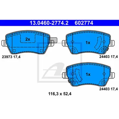 Set placute frana, frana disc ATE 13.0460-2774.2