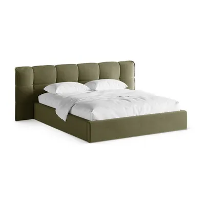 Pat matrimonial verde tapițat cu spațiu de depozitare cu somieră 160x200 cm Eric – Micadoni