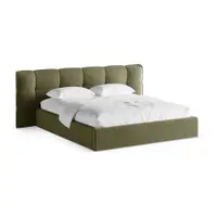 Pat matrimonial verde tapițat cu spațiu de depozitare cu somieră 180x200 cm Eric – Micadoni