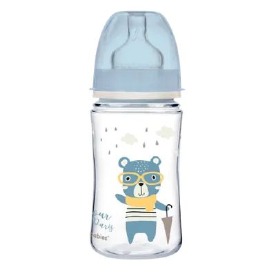 Biberon albastru anticolici cu gat larg PP Bonjour Paris, 240ml, Canpol babies