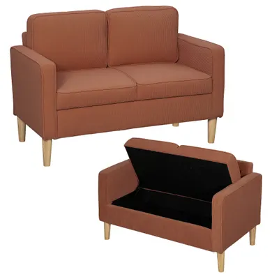 HOMCOM Canapea 2 Locuri cu Spatiu de Depozitare si Picioare Solide de Lemn, pentru Sufragerie, Dormitor, 117 x 63 x 79 cm, Portocaliu | Aosom Romania
