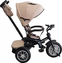 Tricicleta pentru copii Baby Care Turbo Bike Crem cu Far luminos, Roti din cauciuc, Pozitie somn, Pedale si maner pentru parinti, Scaun reversibil cu invartire 360 grade , Cadru metalic, Dimensiuni 110X45X90 cm