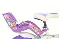Bicicleta pentru copii Dino Bikes K-Pop 16 inch, inaltime utilizator 105-120 cm, sa si ghidon reglabile, roti ajutatoare, aparatoare lant, cosulet pentru cumparaturi si scaunel pentru papusa, greutate admisa 60 kg