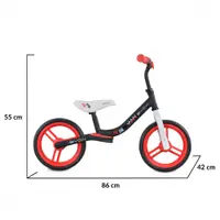 Bicicleta copii fara pedale Byox Zig-Zag Red 12 inch, roti din cauciuc EVA, scaun ajustabil pe inaltime de la 36 cm pana la 45 cm, de la 2 ani pana la greutatea maxima admisa de 20 kg