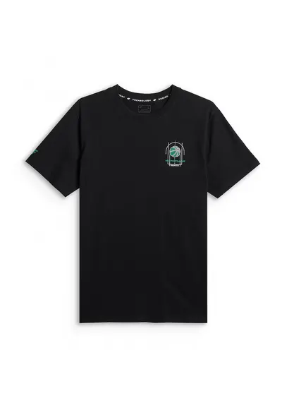 Tricou barbat bumbac - negru regular cu imprimeu